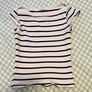 Zara Black and White Striped Short Sleeve Top